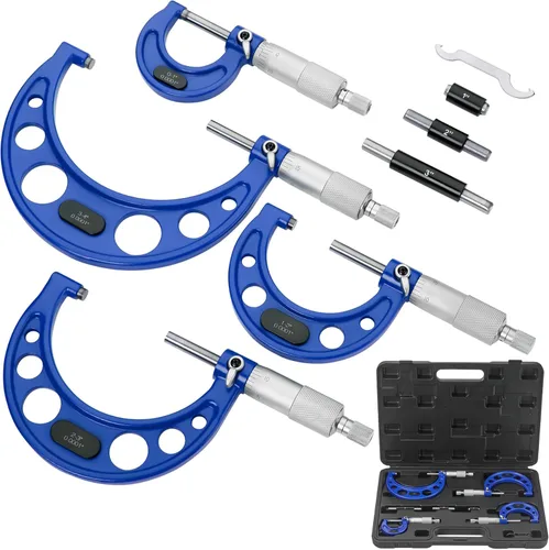 Juego de micrómetros exteriores premium de 0-4 pulgadas/0.0001 pulgadas (0-1"/1-2"/2-3"/3-4") Herramientas de maquinista de precisión con puntas de