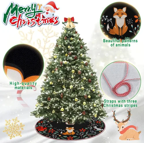 Miniatura 5 de Falda de Árbol de Navidad de 36" Animales del Bosque Falda de Árbol de Navidad Alfombrillas Decorativas para Casa de Campo Rústica Navidad Corona