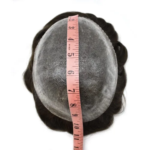 Miniatura 6 de Toupee para hombres Sistema de cabello humano real Cabello humano completo Poly Skin Hairpiece para hombres Sistemas de reemplazo invisible línea
