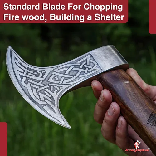 Miniatura 5 de Armory Replicas™ Dragon Slayer - Hacha de batalla vikinga – Hacha de decapitación de acero al carbono de 23 pulgadas con diseño de nudo, opciones