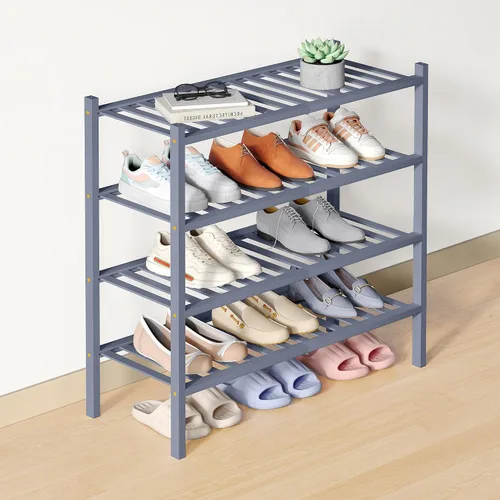 Miniatura 53 de Smiry Zapatero de bambú para clóset, organizador de zapatos apilable de 4 niveles largo de madera, estante de almacenamiento de zapatos Negro