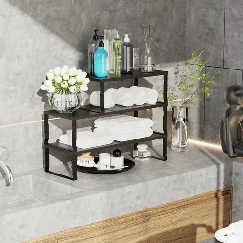 Miniatura 5 de Jojocross Organizador de estante de especias apilable y expandible para gabinete de cocina, estante de mostrador ajustable, encimera, despensa, 3