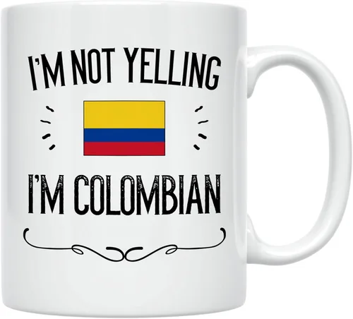 Casitika Taza de café de 11 onzas con texto en inglés "I'm Not Yelling I'm Colombian" de Colombia. Idea de regalo para esposa, marido, amigo o