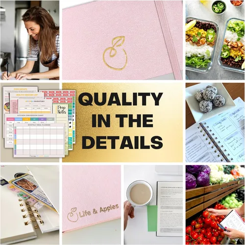 Miniatura 2 de Life & Apples Agenda de comidas con lista de comestibles – Menú semanal sin fecha y cuaderno de preparación de comidas para mujeres y hombres, Oro