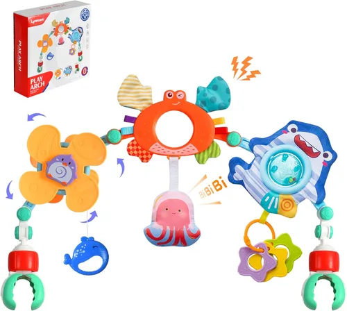 Miniatura 10 de Lynncare Arco Ajustable de Juguetes para Cuna de Bebé para Lactantes y Niños Pequeños, Arco para Carriola, Juguetes para Cuna con Fascinantes Ciervo