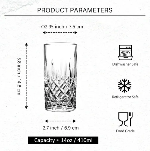 Miniatura 2 de Highball Glasses Collins - Juego de 6 vasos altos de 14 onzas, cristalería para bebidas, agua, cerveza, refrescos