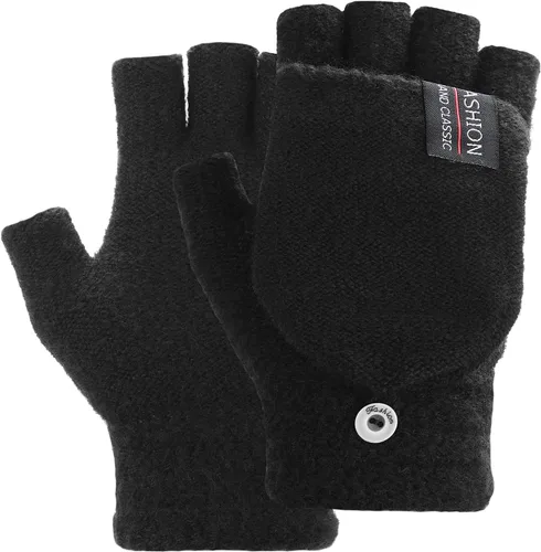 Miniatura 17 de THINP Guantes sin dedos para mujeres y hombres, guantes de invierno, guantes de lana cálida de punto sin dedos con tapa, guantes convertibles