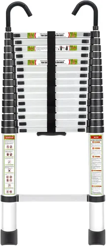 Miniatura 15 de Escalera Telescópica, Escalera Telescópica de Aluminio RIKADE de 8.5 Pies con Pies Antideslizantes y Gancho Estable, Escalera de Extensión Portátil