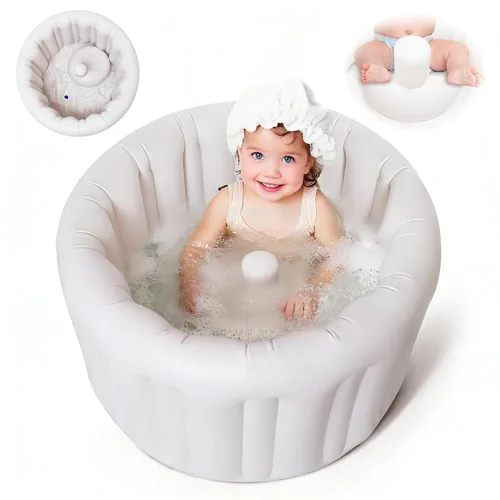 Bañera inflable portátil para bebés de 6 meses en adelante, piscina plegable para bebés con base antideslizante y asiento de apoyo suave, ideal para
