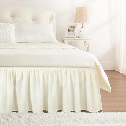 Miniatura 32 de Falda de cama RIMELA envoltura volante elástica que protege contra el polvo con color sólido, resistente a las arrugas y a la decoloración con Blanco