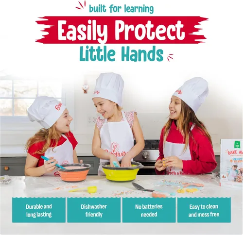 Miniatura 6 de Baketivity Juego de cocina para niños, utensilios reales con guía de herramientas de cocina, juego completo de cocina junior regalo para niñas