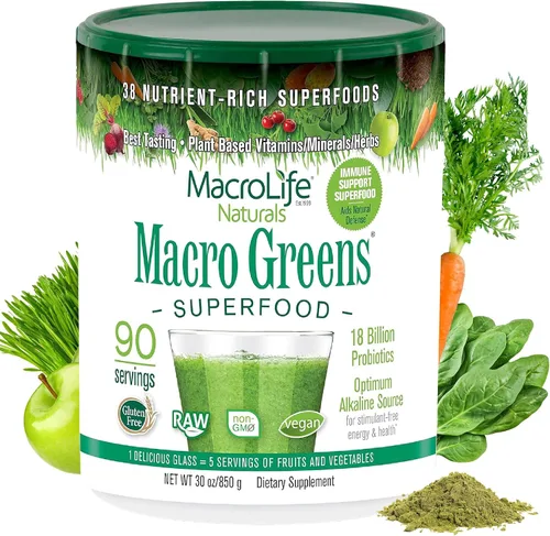 Miniatura 13 de MacroLife Naturals Macro Greens Powder 38 Superfood probiótico, antioxidante, enzima y suplemento herbal, inmunidad natural, energía