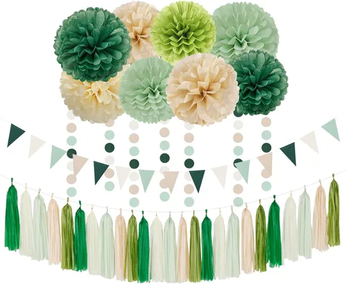 Miniatura 19 de Decoraciones de Fiesta de Champán de Oro Blanco - 23 piezas Pompones de Papel de Seda Serpentinas, Guirnalda de Borlas de Boda de Compromiso