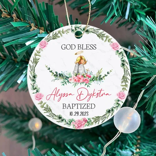 Miniatura 4 de Adorno de Navidad personalizado con texto en inglés "God Bless Bautized" 2025, adornos de bautismo católico, regalos para recién nacido, adorno