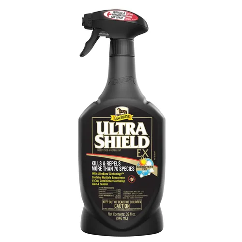 Absorbine UltraShield EX - Insecticida pulverizador de 32 onzas, mata y repele moscas, mosquitos, garrapatas, pulgas, piojos, uso en caballos,