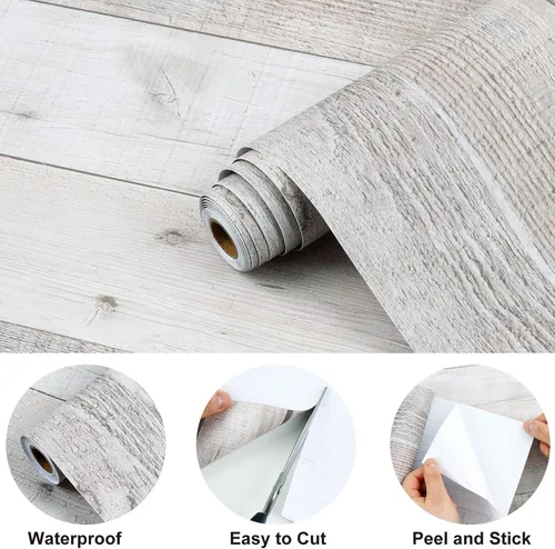 Miniatura 7 de Wenmer Papel Tapiz de Madera Gris Shiplap para Despegar y Pegar - 17.71" x 1181" Papel Tapiz Autoadhesivo de Tablones de Madera para Gabinetes