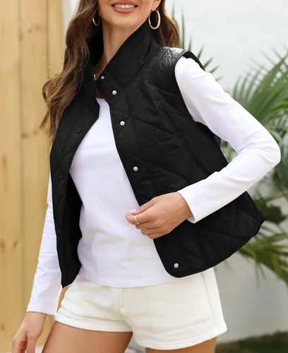 Miniatura 5 de Veatzaer Chaleco acolchado de gran tamaño para mujer, cuello alto, ligero, sin mangas, con botones