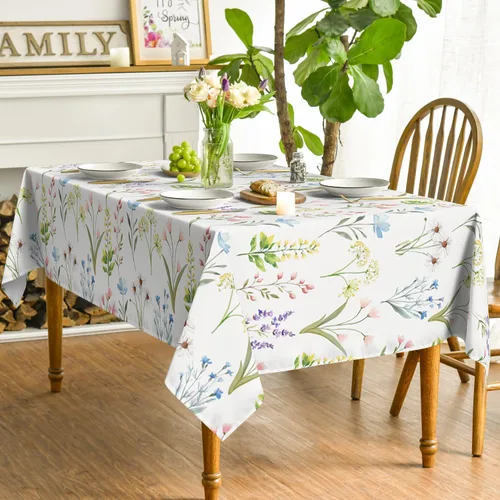 Miniatura 3 de Horaldaily Mantel rectangular de primavera de 52 x 70 pulgadas, diseño de flores silvestres, hierbas florales, elegante, lavable, para fiesta