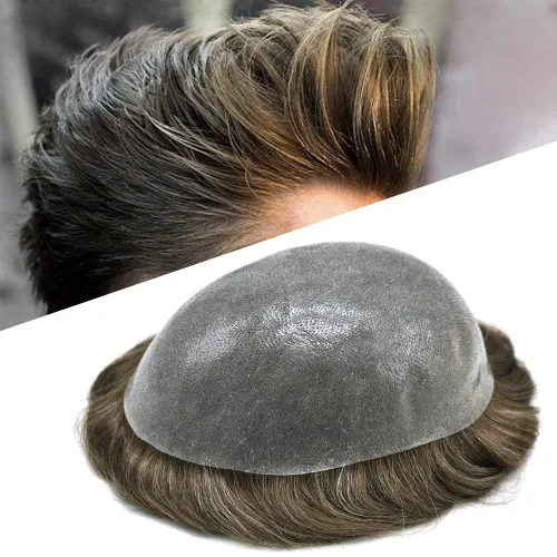Miniatura 82 de Toupee para hombres Sistema de reemplazo de cabello humano real duradero invisible para hombre Toupee Hair Piece para hombres Poly Men Sistema
