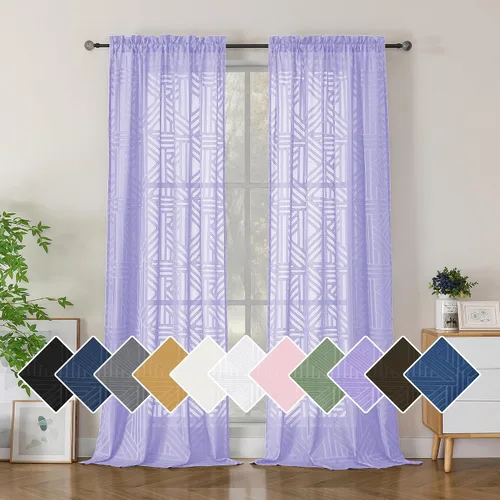 Miniatura 64 de Simplebrand Cortinas traslúcidas negras de cocina de 24 pulgadas de largo, 2 paneles, filtrado de luz, geométrico jacquard con textura, cortinas