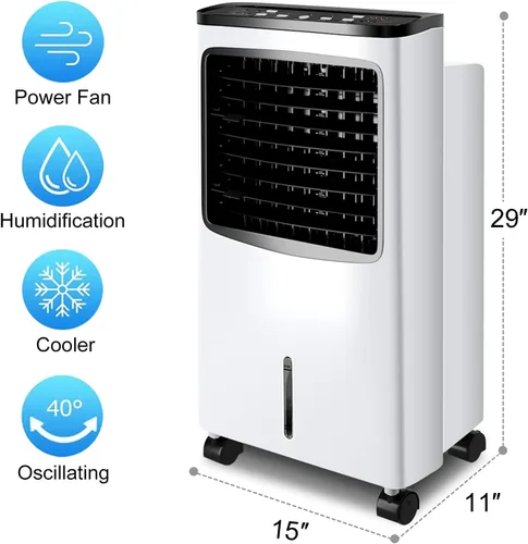 Miniatura 2 de Enfriador de aire evaporativo 3 en 1, enfriador de aire oscilante ancho con humidificador, control remoto, 2 paquetes de hielo y tanque de agua