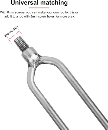 Miniatura 2 de 4 lanza de pesca de acero inoxidable con 2 puntas, gancho roscado de 0.315 pulgadas para aparejos de pesca al aire libre