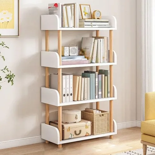 Estantería de 4 niveles, estantería estándar para el hogar, moderna estantería de madera con estantes rectangulares para dormitorio, oficina, Blanco