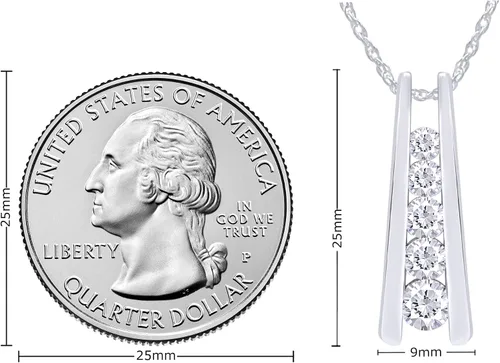 Miniatura 7 de Collar con colgante de barra de viaje de cinco piedras de moissanita y diamante cultivado en laboratorio de 1.25 quilates en oro de 14 quilates