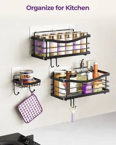 Miniatura 7 de ODesign Estante organizador de ducha de acero inoxidable SUS304 para almacenamiento de baño y cocina, estante adhesivo sin perforaciones con 4 Negro