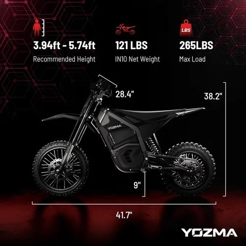 Miniatura 7 de Yozma IN10 - Motocicleta eléctrica de motocross, motocicleta eléctrica de 2600 W 40 MPH con batería de 48 V/23 AH, frenos hidráulicos completos