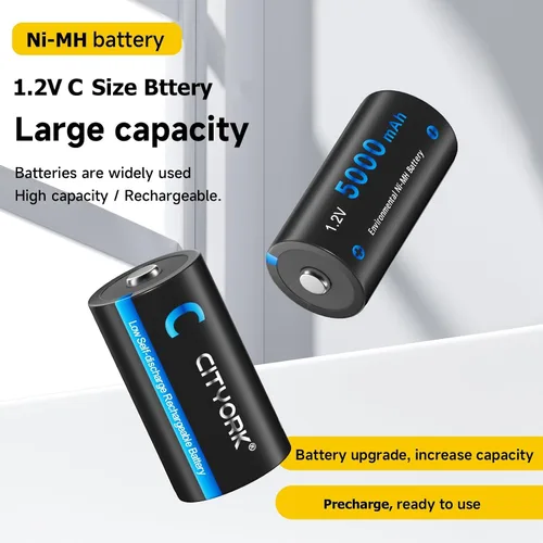 Miniatura 3 de CITYORK Baterías recargables C con cargador, paquete de 4 baterías NiMH de 5000 mAh tamaño C con cargador de batería universal LCD inteligente