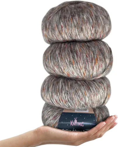 Miniatura 19 de Hilo de alpaca Tweed de algodón para ganchillo, paquete de 4 (588 yardas/7.05 oz), patrones libres, hilo de tweed para tejer, peso de peinado ligero