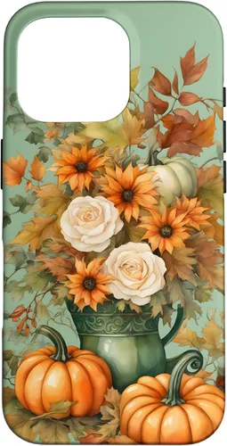 Miniatura 20 de Vintage Autumn Flower Fall Pumpkin Teal Case for iPhone 17
