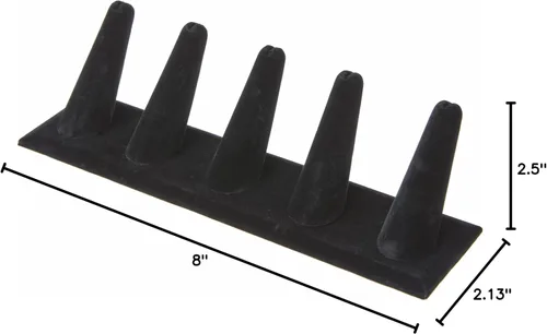 Miniatura 3 de Plymor Pantalla de dedo de anillo de terciopelo negro, cinco en base rectangular, 8 pulgadas de ancho x 2.125 pulgadas de profundidad x 2.5 pulgadas