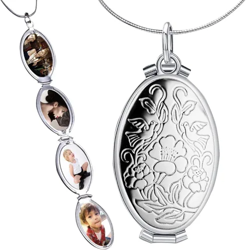 Nanafast Collar con medallón de fotos expandible 4 fotos collares de cadena de fotos regalos conmemorativos para mujeres y niñas Metal Ágata