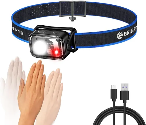 Miniatura 9 de Brinyte HC01 - Linterna frontal recargable de 1000 lúmenes USB-C de doble potencia LED con luz roja AAA de respaldo, luz ligera para casco duro
