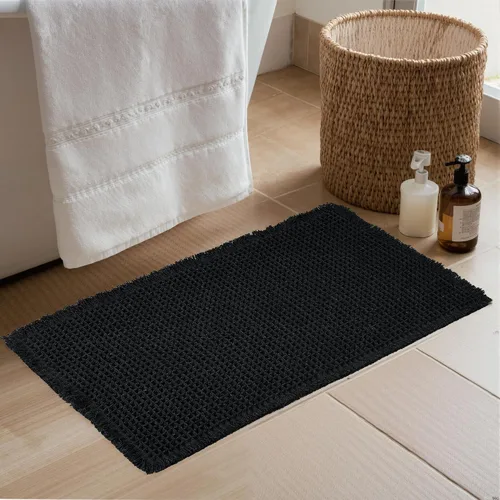 KGORGE Tapete de baño tipo waffle, alfombra de baño negra de 17" x 24", antideslizante, estilo rústico ultra suave para decoración de baño, bohemio,