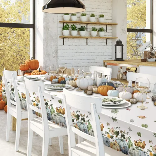 Miniatura 7 de Tiamon Paquete de 3 manteles de plástico desechables de Acción de Gracias, acuarela, calabaza, otoño, 54 x 108 pulgadas, decoración de mesa