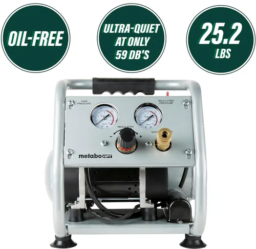 Miniatura 2 de Metabo HPT Compresor de aire silencioso, compresor de aire portátil sin aceite de 1 galón, funcionamiento ultrasilencioso a 59 dB, acoplador rápido