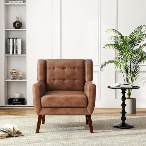 Miniatura 82 de Silla decorativa de piel sintética, moderna silla tapizada para sala de estar, cómodos asientos individuales con botones, asiento de lectura Negro