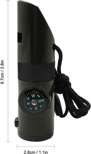 Miniatura 2 de Paquete de 2 silbatos de supervivencia de emergencia, silbatos de emergencia 3 en 1 con brújula y termómetro, silbato de seguridad fuerte con cordón