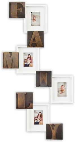 J.M.Deco Marco de fotos de lujo con 4 ranuras para colgar en la pared con eslogan familiar Reunion con cubierta de cristal, collage de galería para