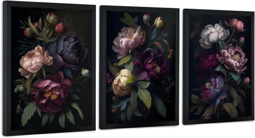Miniatura 20 de ICHZUMW Arte de pared floral botánico neutro, decoración de pared de flores de granja en blanco y negro, impresiones en lienzo de arte lineal