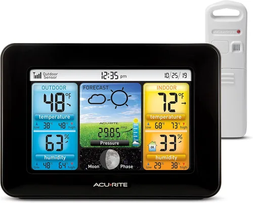 Estación meteorológica de color con pronóstico, temperatura, humedad de AcuRite 02027 A1. Negro - Pantalla a todo color