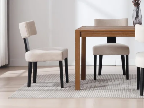 Juego de 2 sillas de comedor de madera negra, modernas sillas tapizadas para comedor y cocina, asiento de lino beige y respaldo medio, silla
