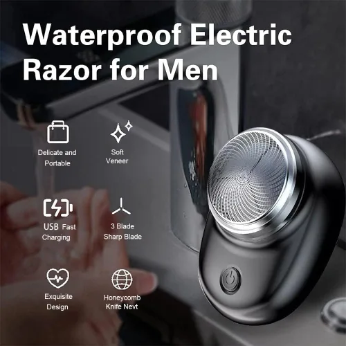 Miniatura 2 de Mini maquinilla de afeitar eléctrica portátil para hombre, repuesto giratorio, recargable por USB, húmedo y seco, impermeable para el hogar