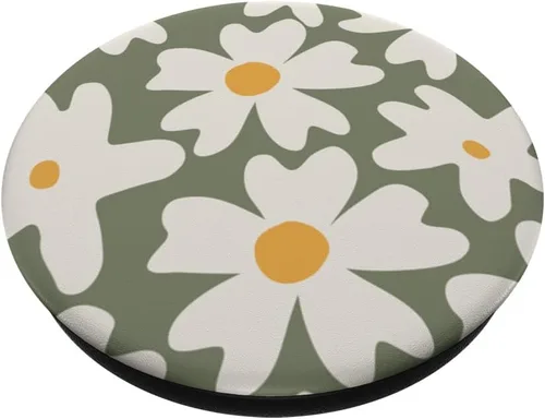 Miniatura 2 de Modernas hojas de flores de margarita, bohemio, mostaza, amarillo, beige, verde, PopSockets intercambiables PopGrip