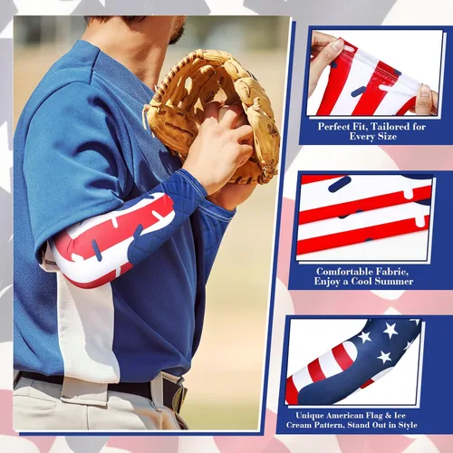 Miniatura 3 de Shyyween 6 pares de mangas de brazo de béisbol de goteo de helado para jóvenes, protección solar cruzada, manga de compresión para brazo, bandera
