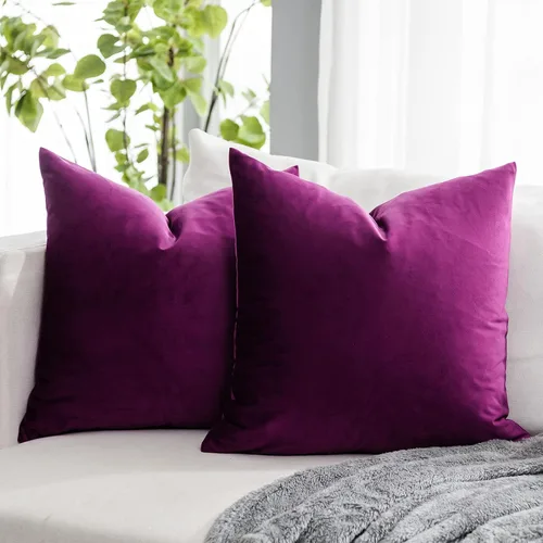 Miniatura 30 de Juego de 2 fundas de almohada decorativas de terciopelo de 14 x 14 pulgadas con cremallera, fundas de cojín cuadradas suaves y lisas de lujo