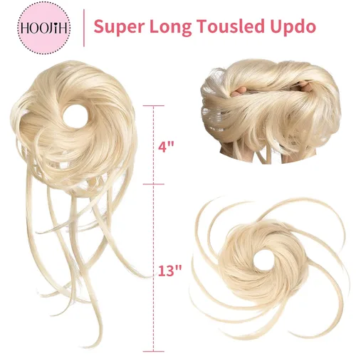 Miniatura 3 de HOOJIH Pieza de cabello estilo moño desordenado - Extensiones de cabello superlargas estilo moño rizado, envoltura de cabello ondulado, accesorio